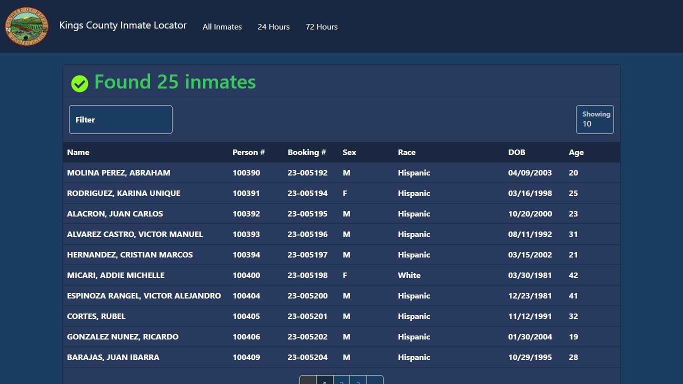 Inmates Booked in the Last 72 Hours